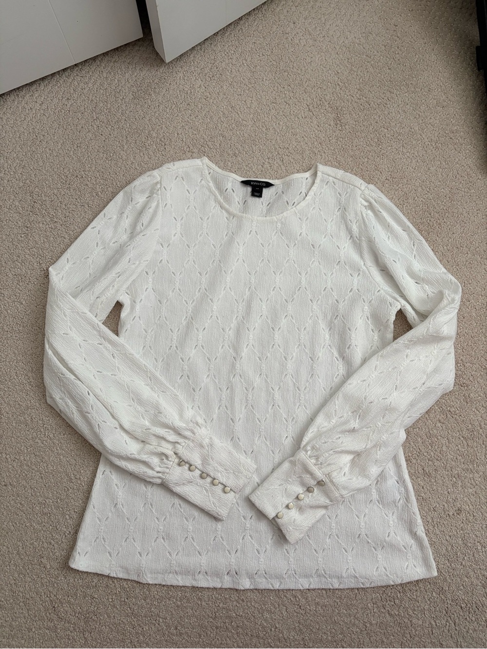 RW&Co White Pointelle Long-Sleeve Blouse